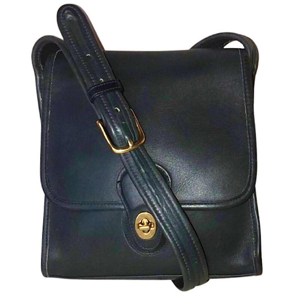 Vintage COACH SHELBURNE Navy Blue Glove-Tanned Leather Crossbody Bag 9038